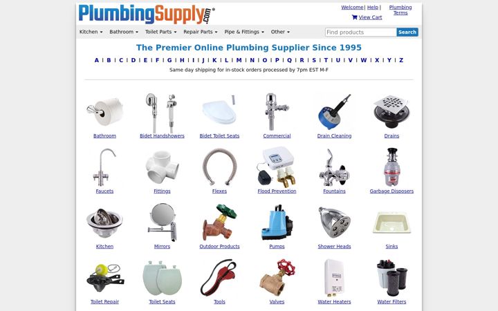 Posnetek zaslona plumbingsupply.com
