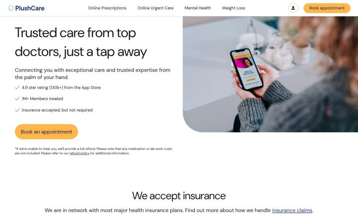 Screenshot of plushcare.com