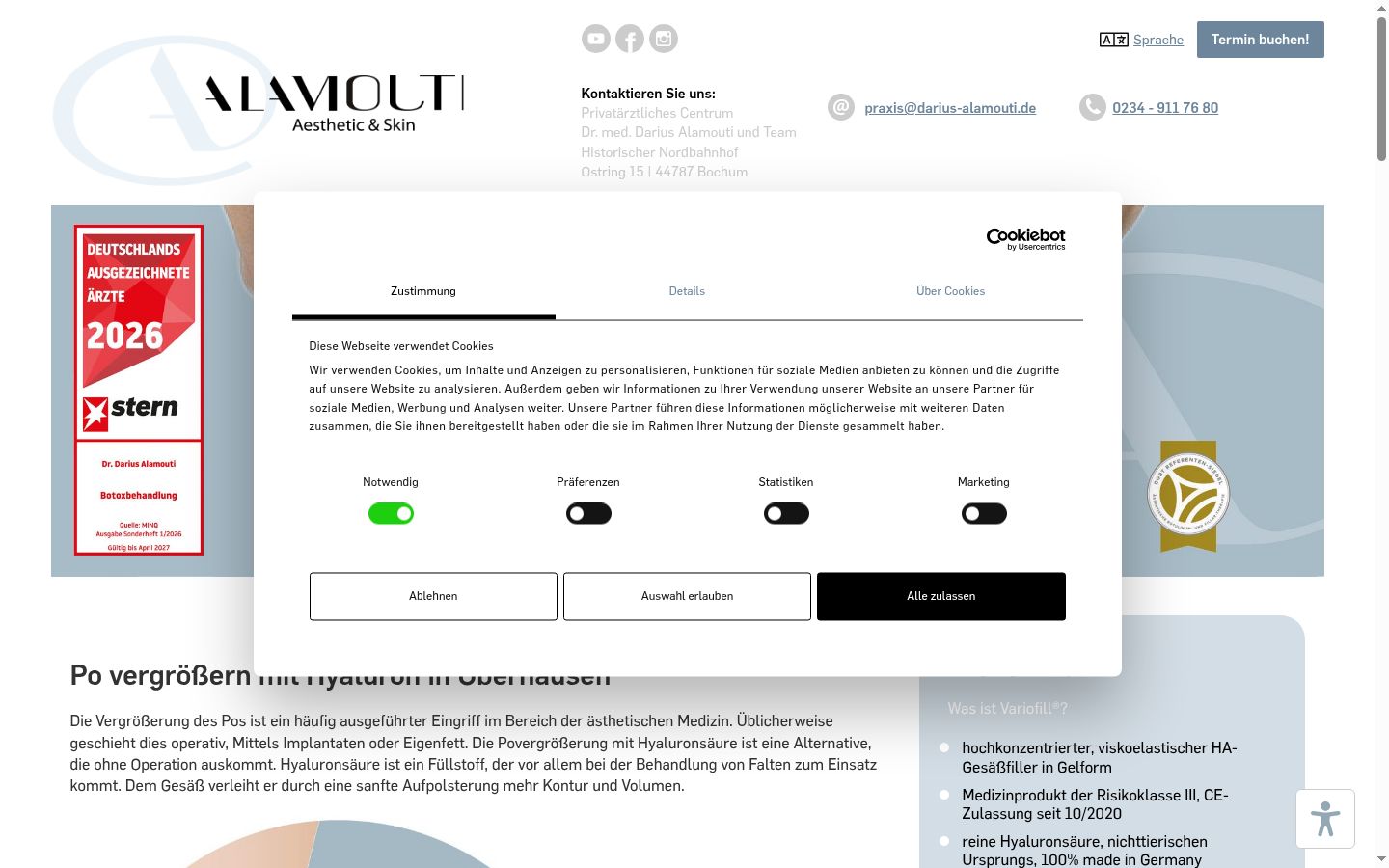Screenshot del banner di consenso mostrato prima di qualsiasi interazione