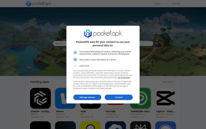 Skärmbild av pocketapk.com