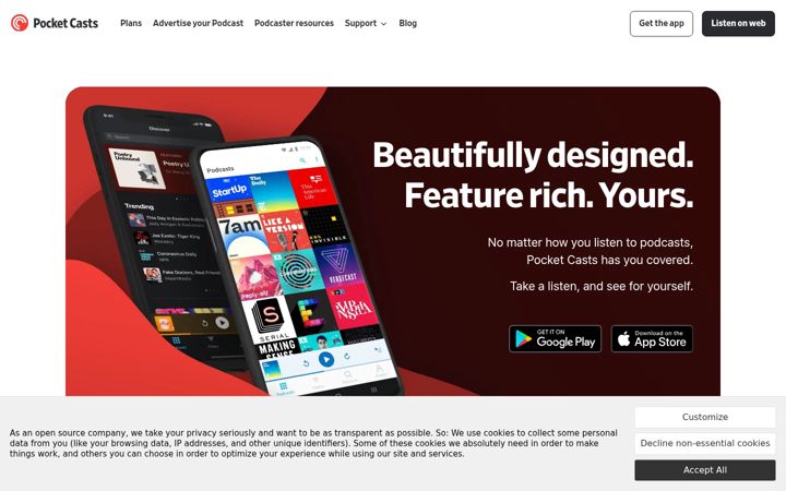 Snimka zaslona za pocketcasts.com