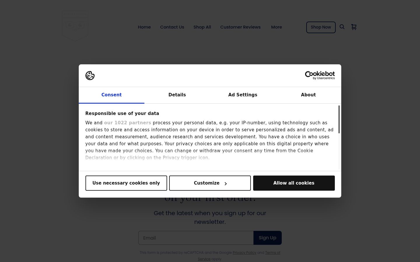Screenshot del banner di consenso mostrato prima di qualsiasi interazione