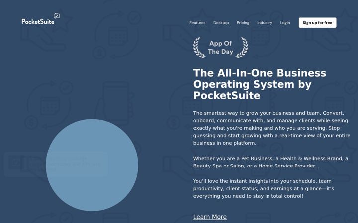 Skærmbillede af pocketsuite.io
