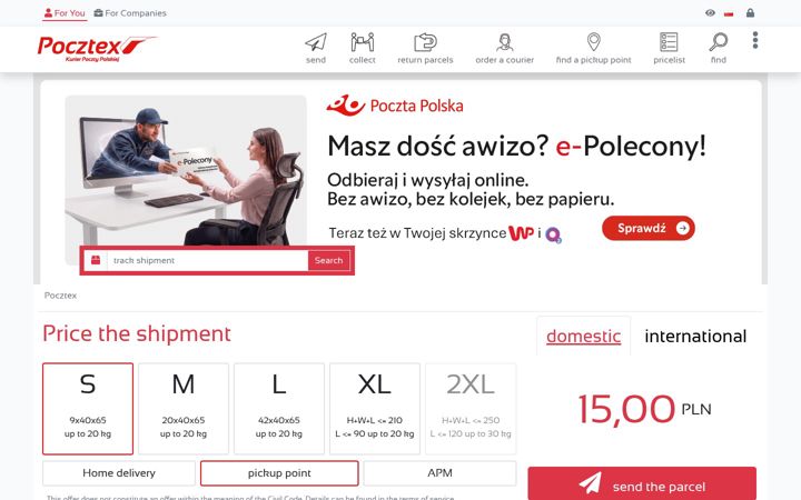 Screenshot of pocztex.pl