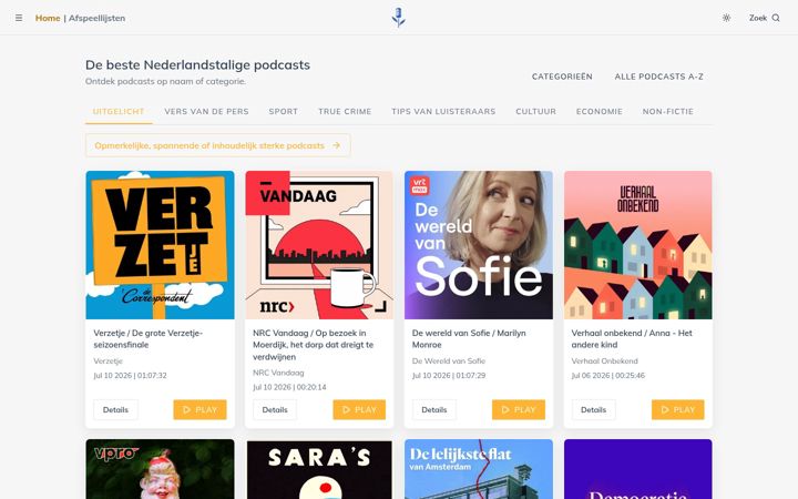 Screenshot van podcastluisteren.nl