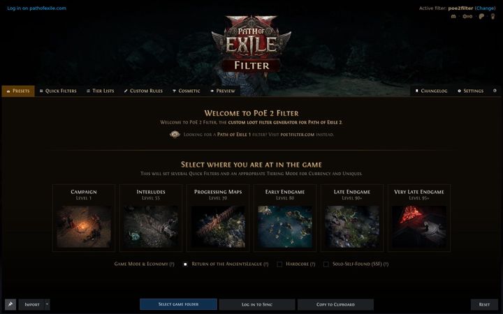 Screenshot of poe2filter.com