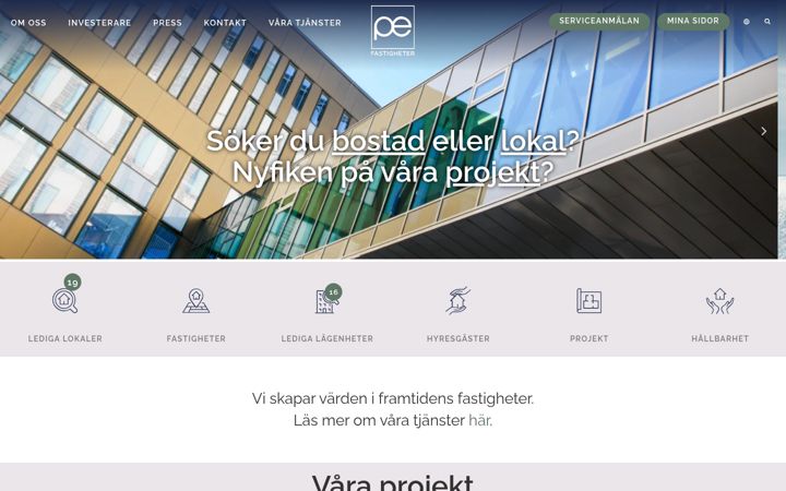 Screenshot stránky poefastigheter.se