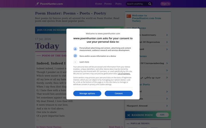 Screenshot του poemhunter.com