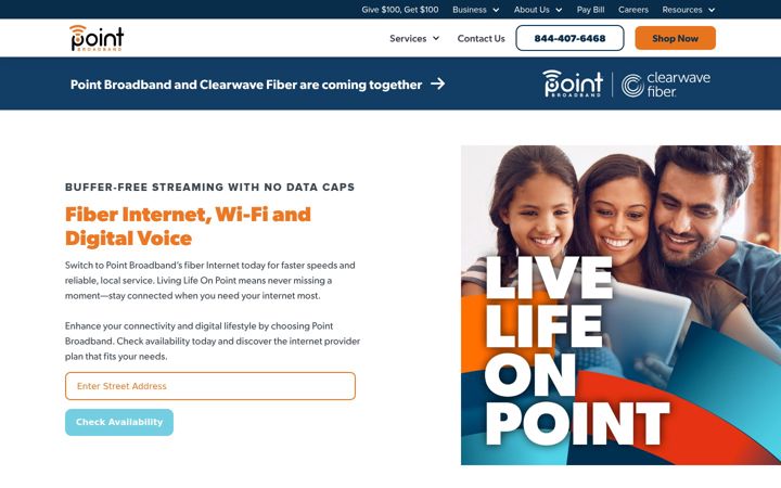 Screenshot of point-broadband.com