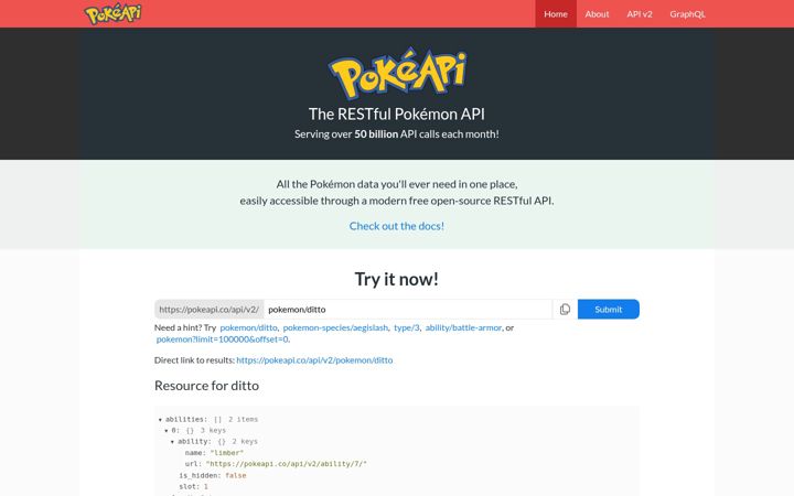 Екранна снимка на pokeapi.co
