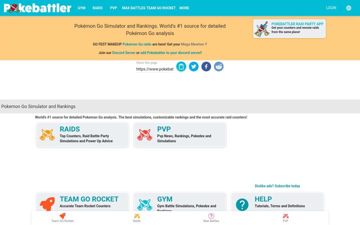 Screenshot of pokebattler.com