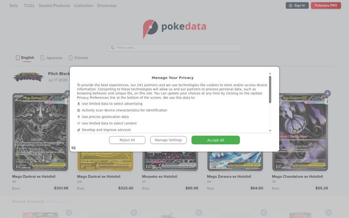 Screenshot of pokedata.io