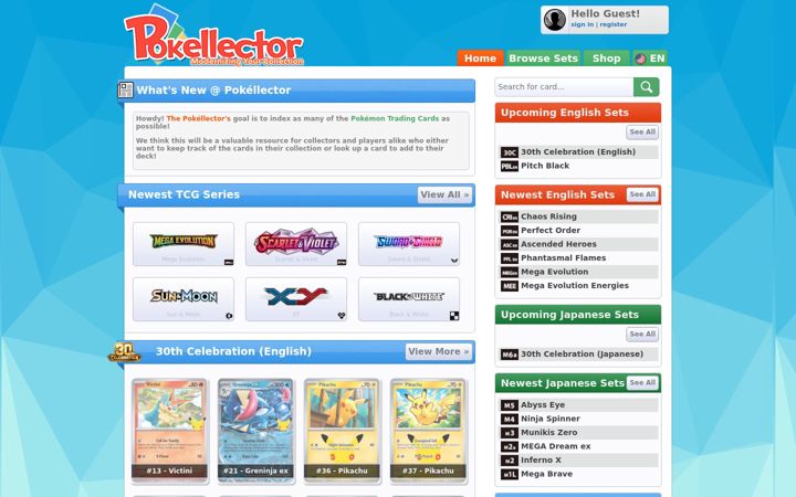 Screenshot of pokellector.com