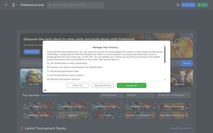 Screenshot of pokemoncard.io