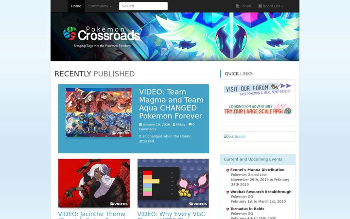 Snímek obrazovky pokemoncrossroads.com