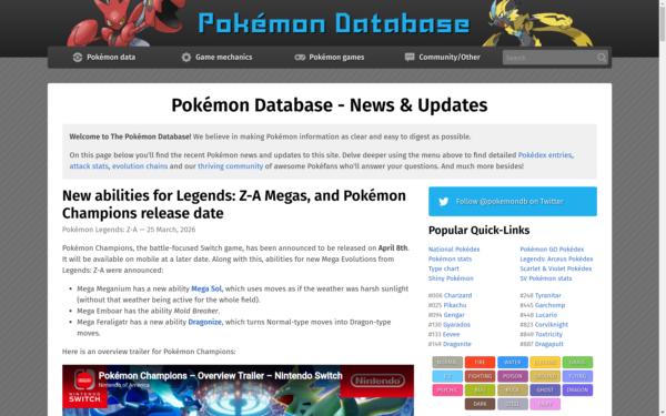 Screenshot of pokemondb.net