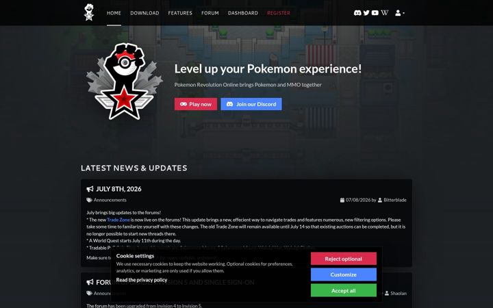 Screenshot of pokemonrevolution.net