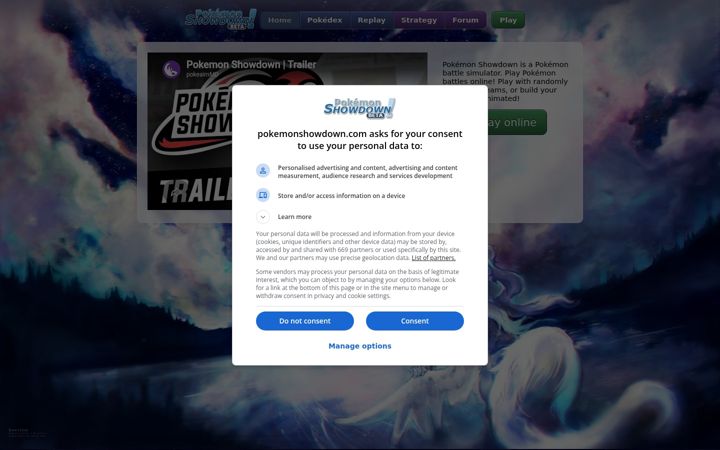 Posnetek zaslona pokemonshowdown.com