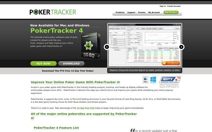 Captura de pantalla de pokertracker.com
