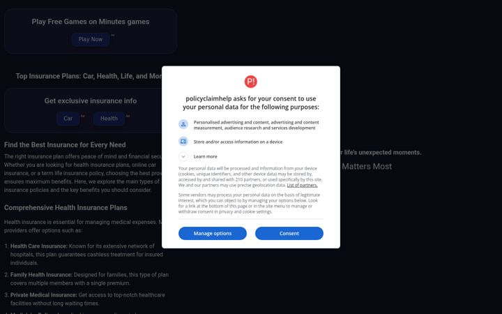 Screenshot of policyclaimhelp.com