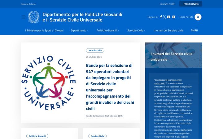 Screenshot of politichegiovanili.gov.it