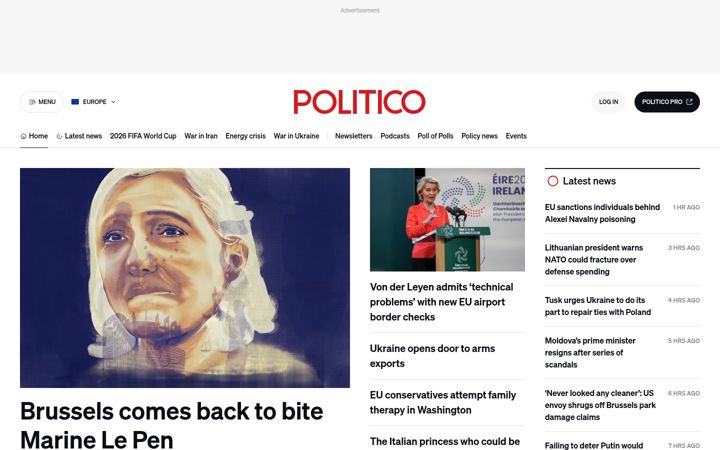 Skærmbillede af politico.eu
