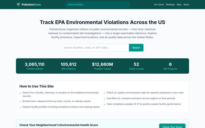 Screenshot of pollutionscan.com