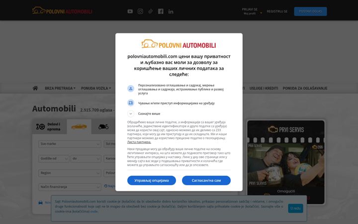 Skærmbillede af polovniautomobili.com