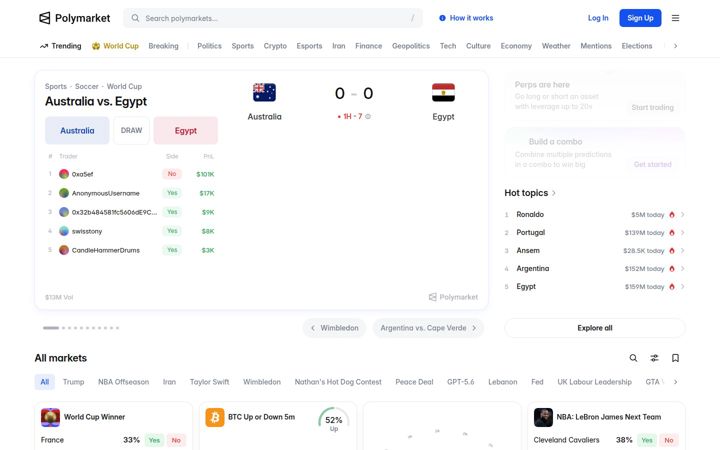 Screenshot ta' polymarket.com