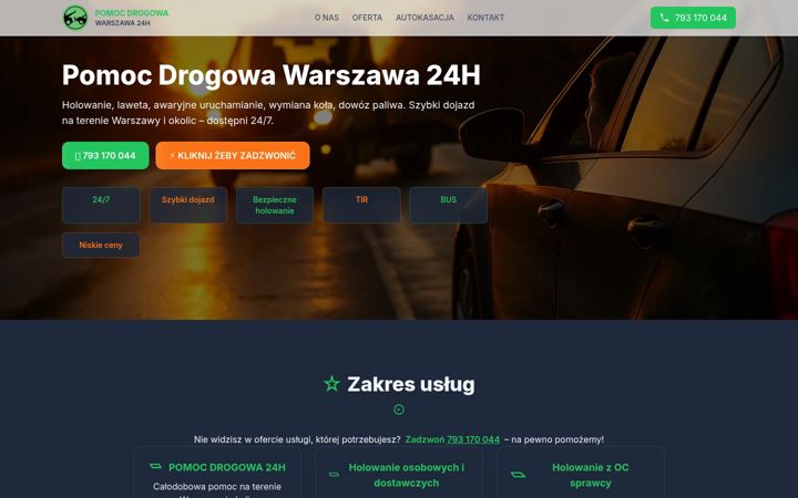 Screenshot of pomocdrogowawarszawa24h.pl