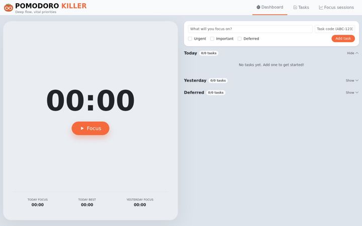 Screenshot of pomodorokiller.com