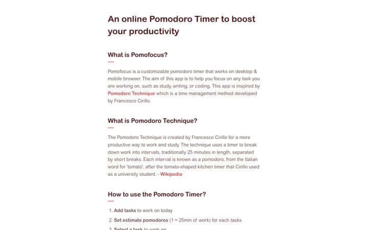 Screenshot of pomofocus.io