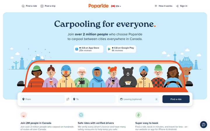 Screenshot of poparide.com
