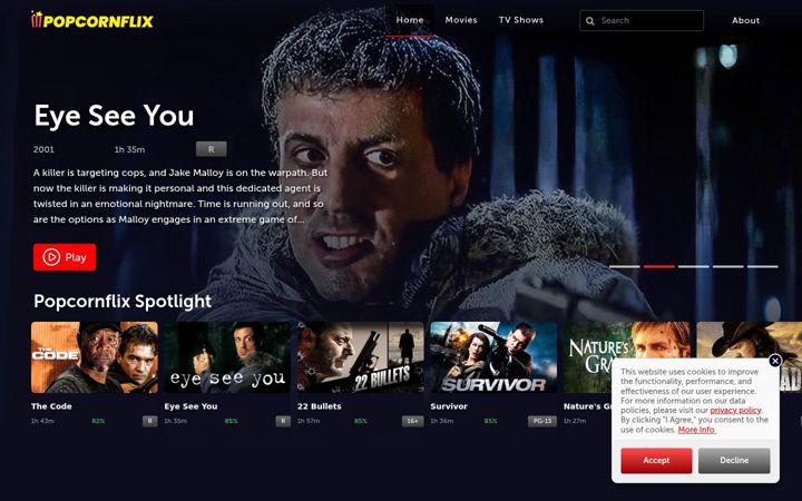 Screenshot of popcornflix.com