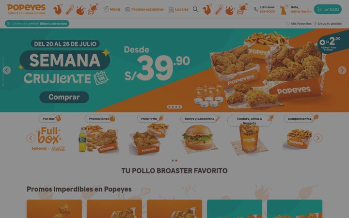 Ekrano kopija popeyes.com.pe