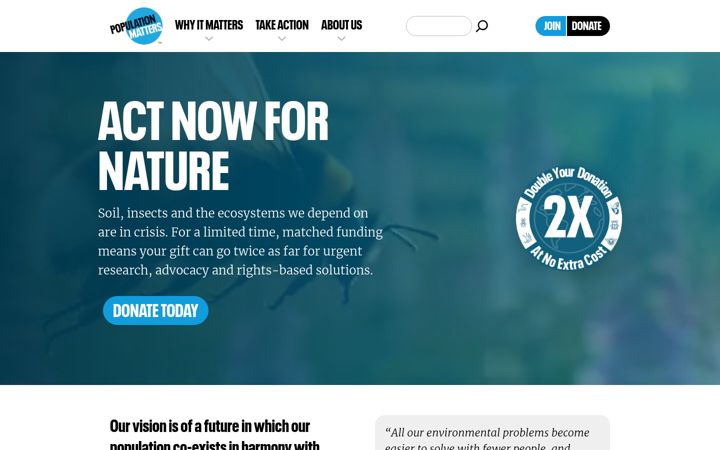 Screenshot of populationmatters.org