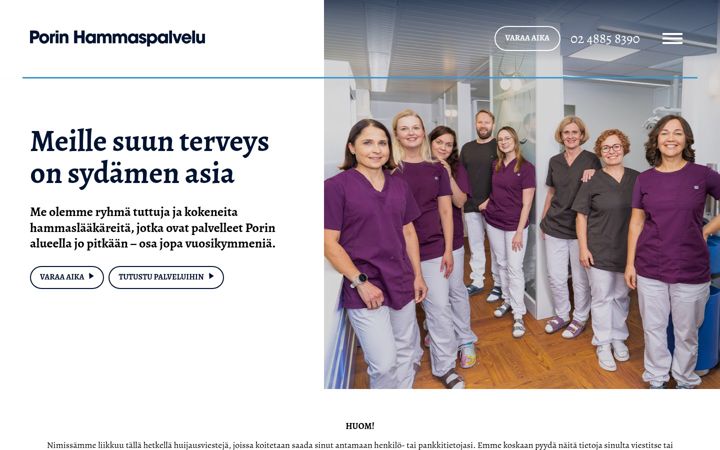 Screenshot van porinhammaspalvelu.fi