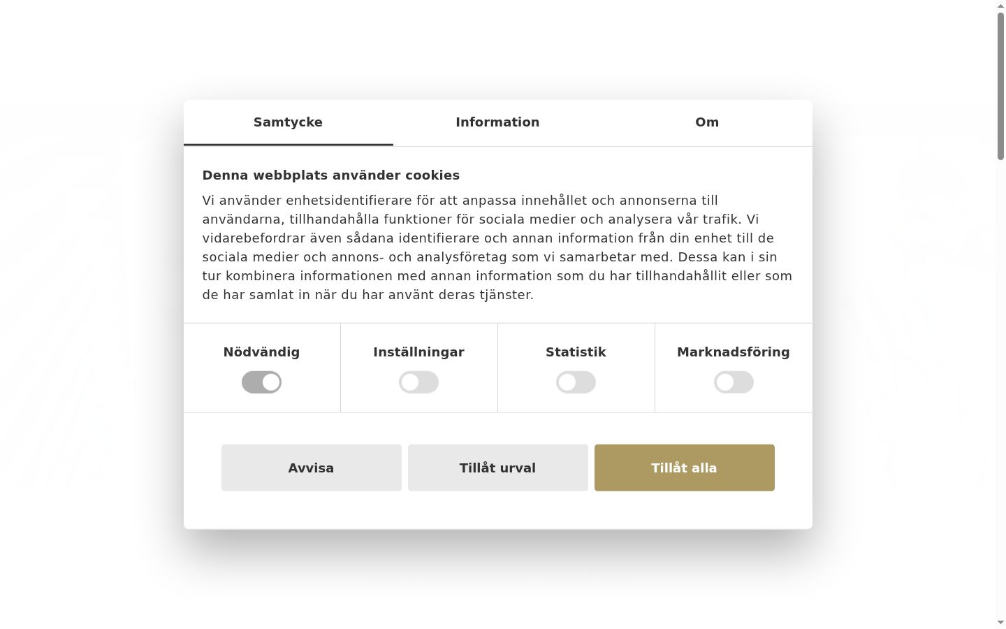 Screenshot van de toestemmingsbanner zoals getoond vóór enige interactie