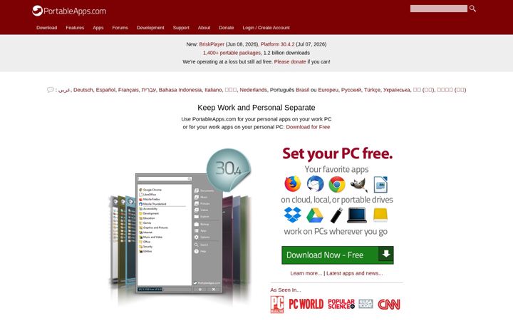Captură de ecran a portableapps.com
