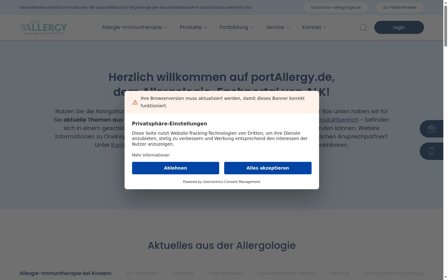 Capture d'écran de la bannière de consentement affichée avant toute interaction