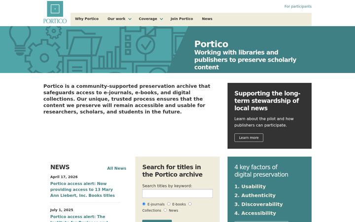 Screenshot of portico.org