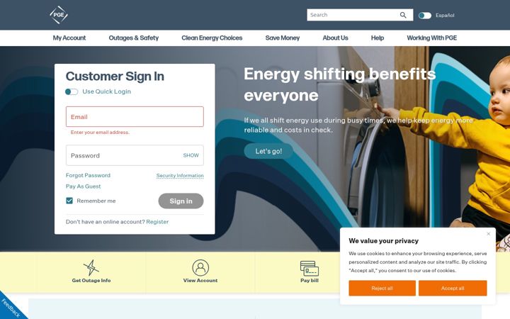 Screenshot of portlandgeneral.com