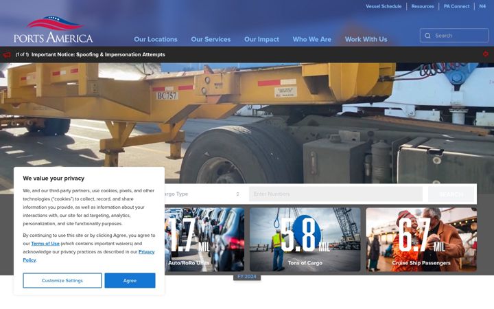 Screenshot of portsamerica.com