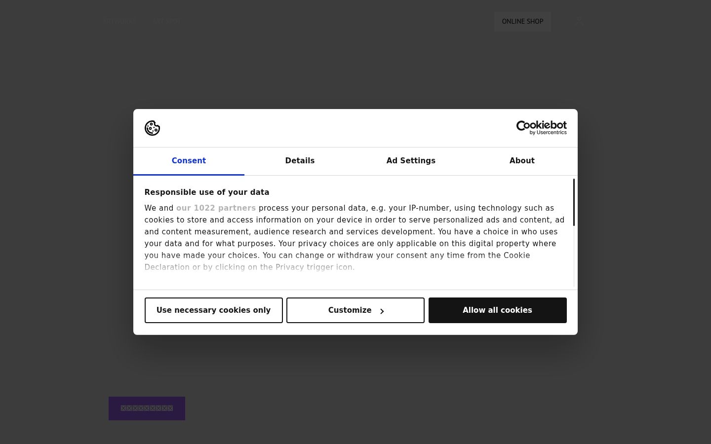 Screenshot del banner di consenso mostrato prima di qualsiasi interazione