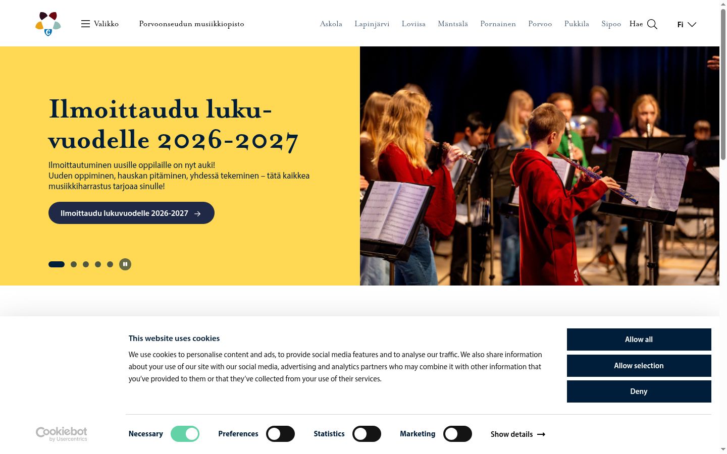 Kuvakaappaus suostumusbannerista, joka näytettiin ennen mitään vuorovaikutusta