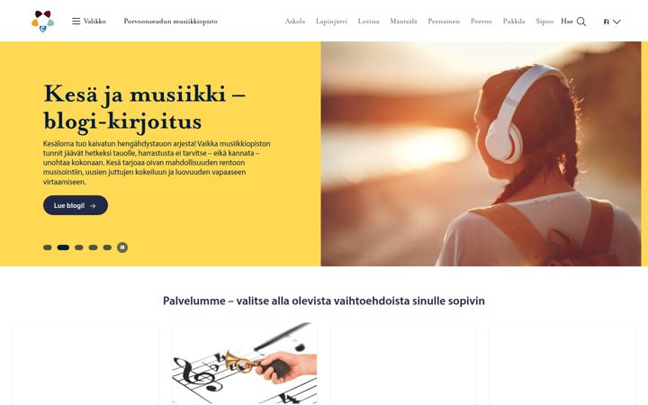 Kuvakaappaus sivustosta porvoonseudunmusiikkiopisto.fi