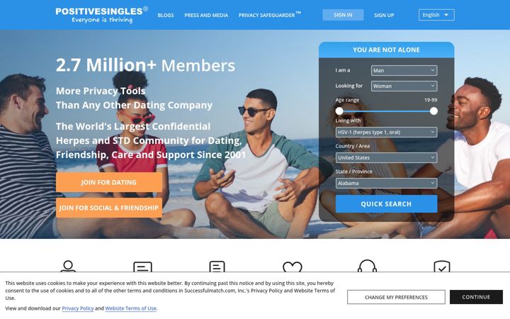 Screenshot of positivesingles.com
