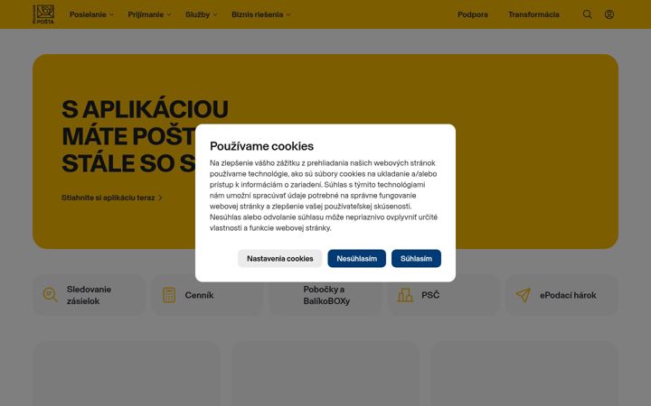Screenshot of posta.sk