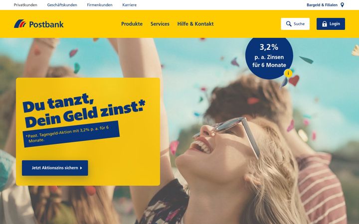 Ekrānuzņēmums no postbank.de