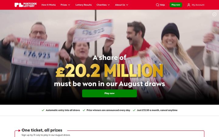 Screenshot of postcodelottery.co.uk